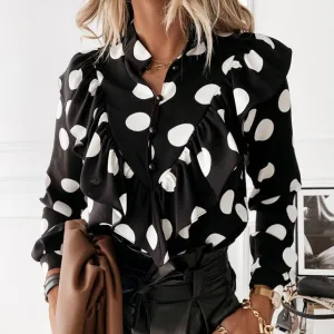 2021 Women's Long Sleeve V-Neck Ruffle Blouse Size S