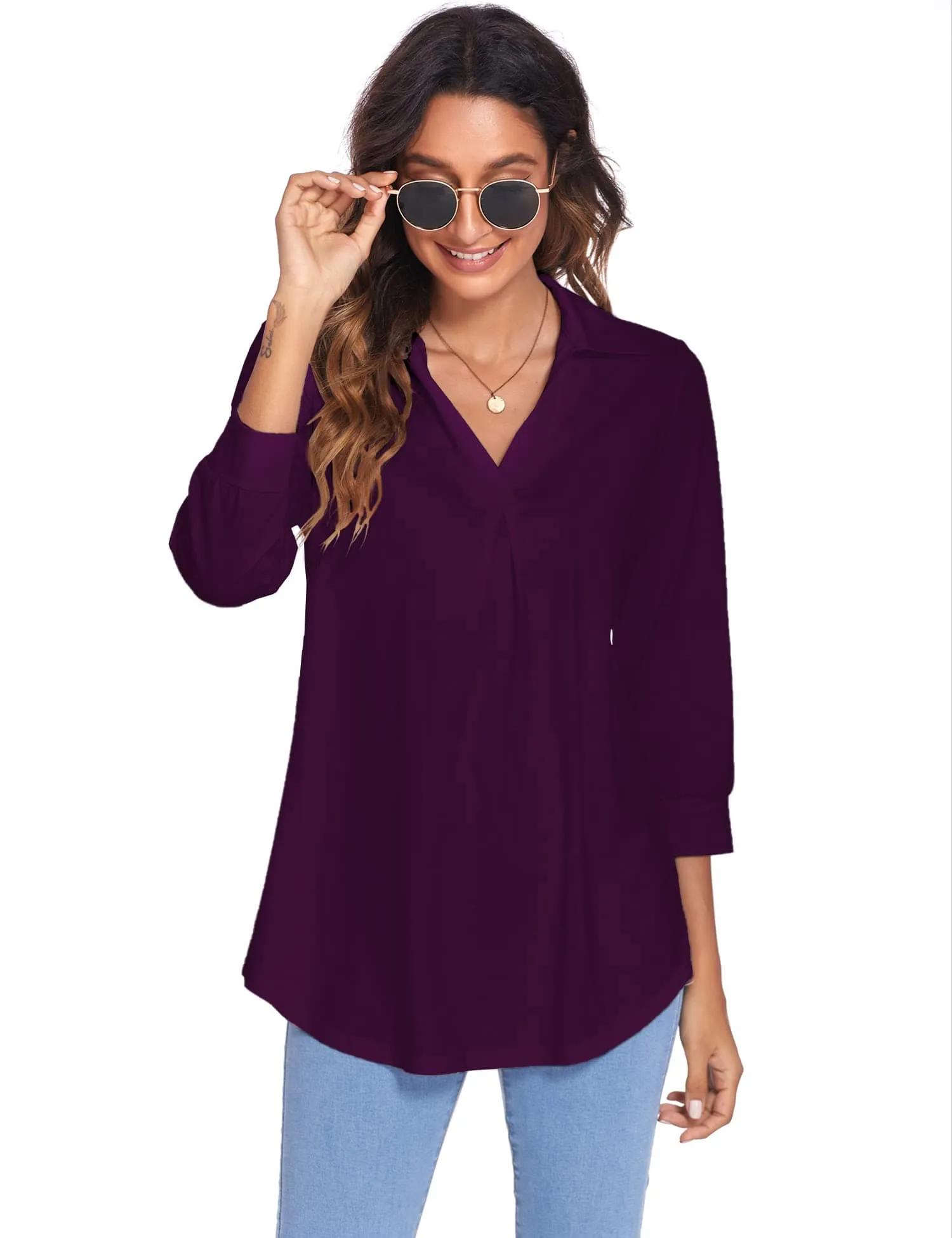 3/4 Sleeve V Neck Casual Top