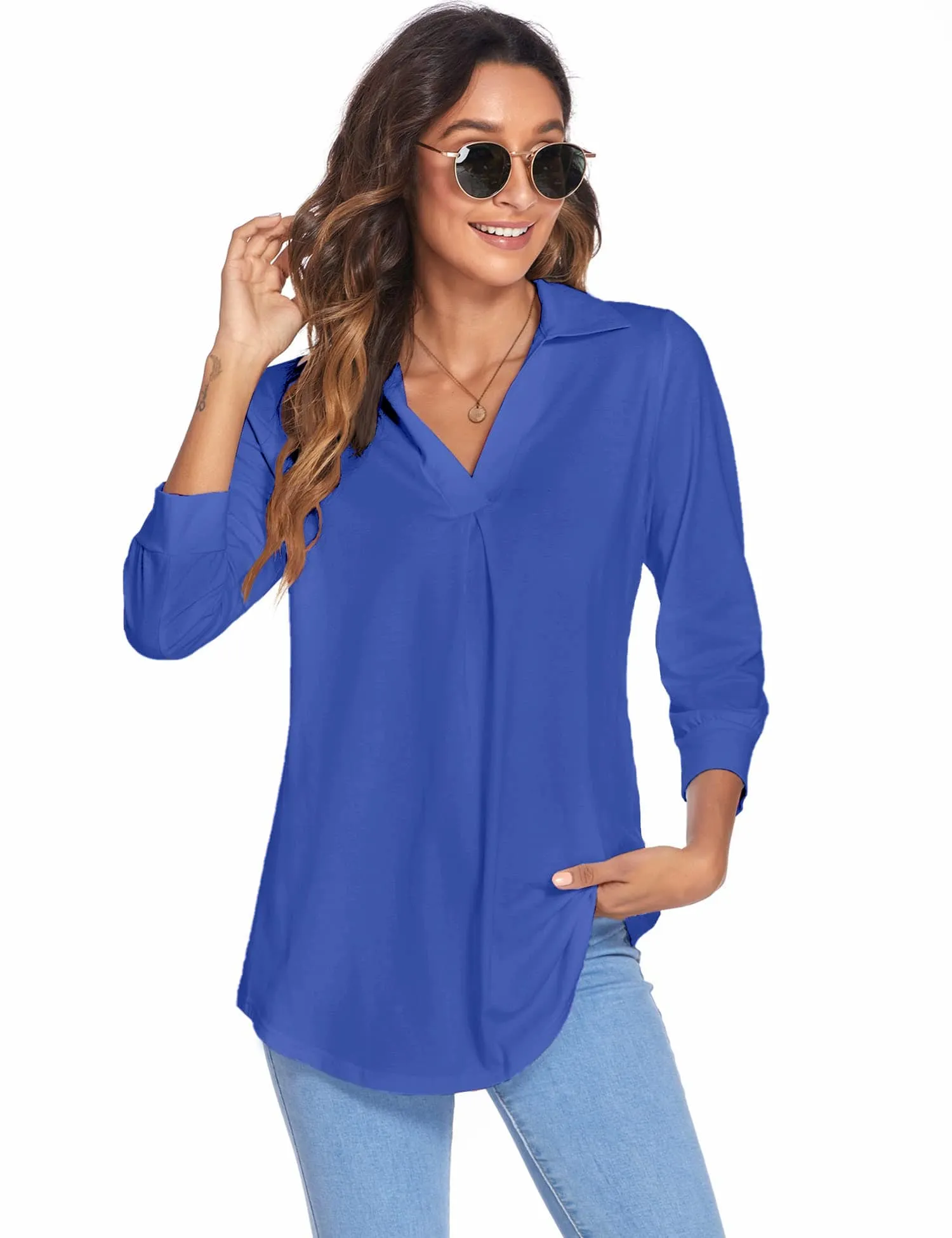 3/4 Sleeve V Neck Casual Top