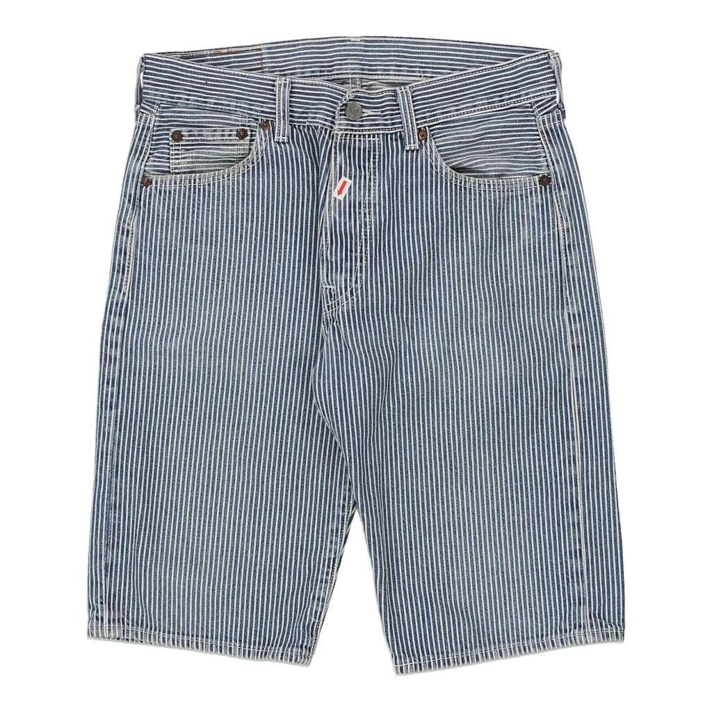 501 Levis Striped Denim Shorts - 30W 12L Blue Cotton