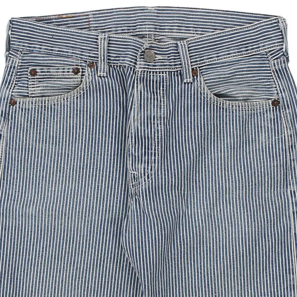501 Levis Striped Denim Shorts - 30W 12L Blue Cotton