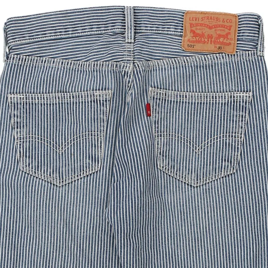 501 Levis Striped Denim Shorts - 30W 12L Blue Cotton