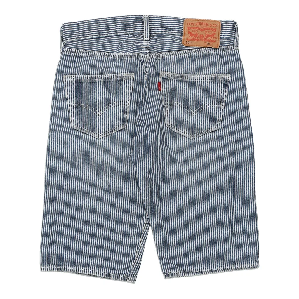 501 Levis Striped Denim Shorts - 30W 12L Blue Cotton