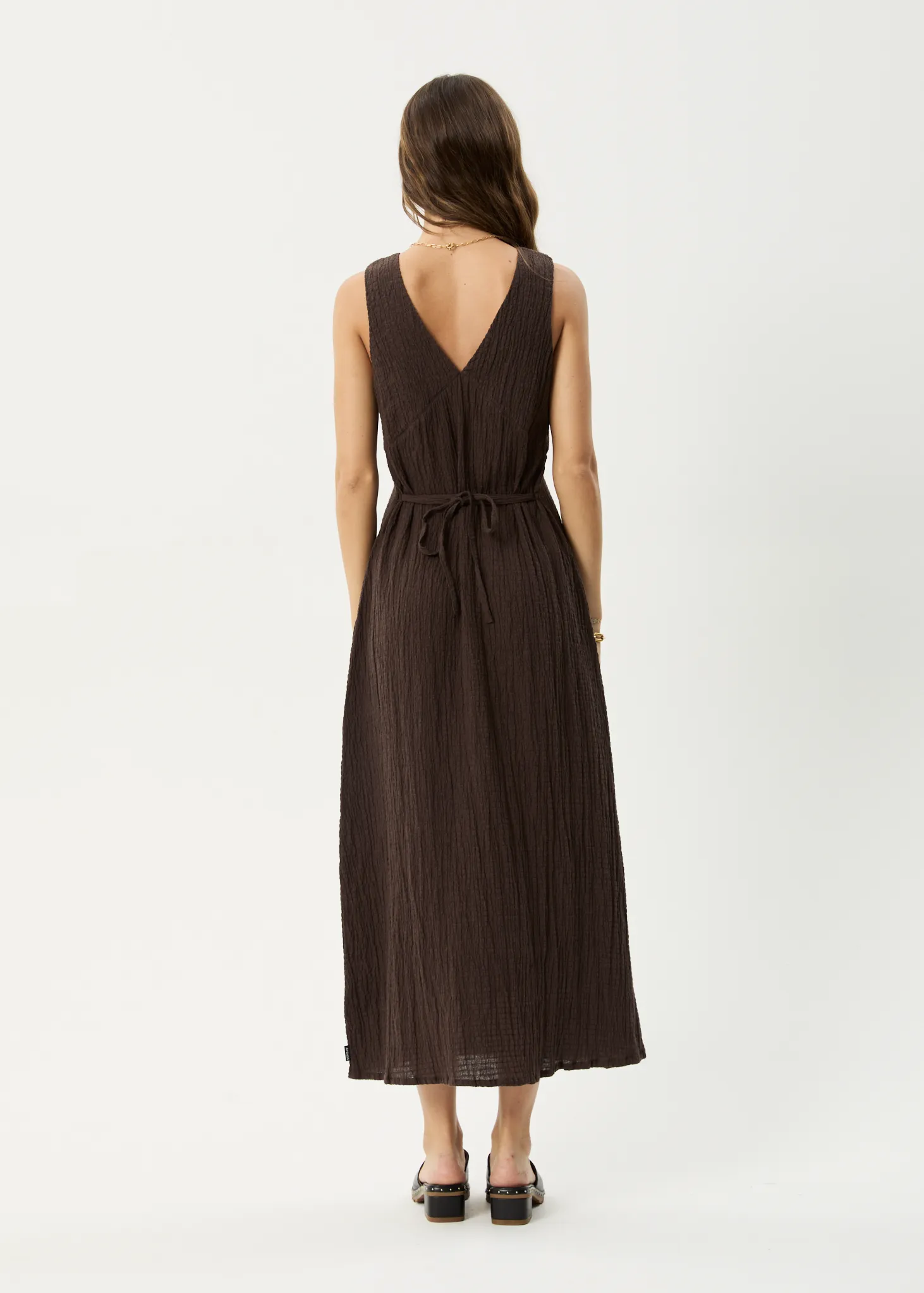 AFENDS Womens Focus - Seersucker Maxi Dress - Coffee
