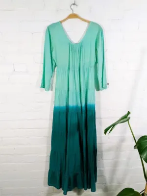 Aqua 3/4-Sleeve Long Dress