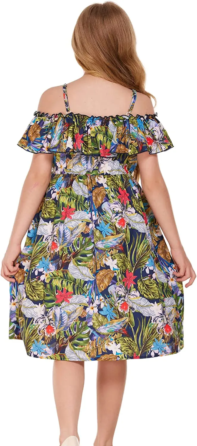 Arshiner Girls Summer Floral Ruffle Sundress Cold Shoulder Casual Dresses