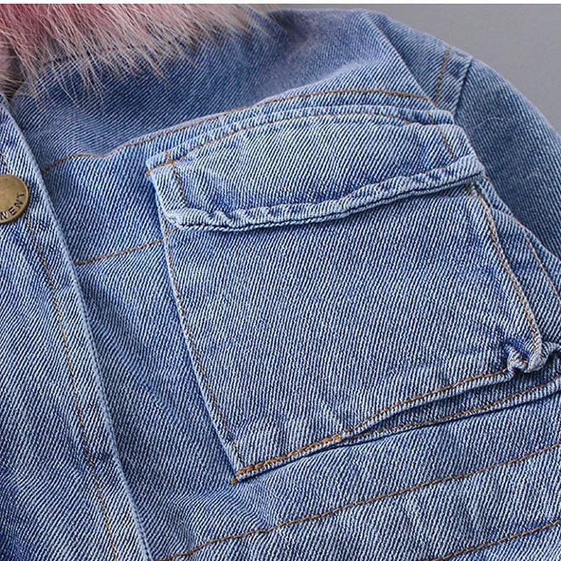Baby Girls Coats Winter Denim Jackets With Fur Hooded