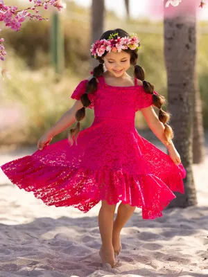 Berry Beautiful Lace High Low Dress