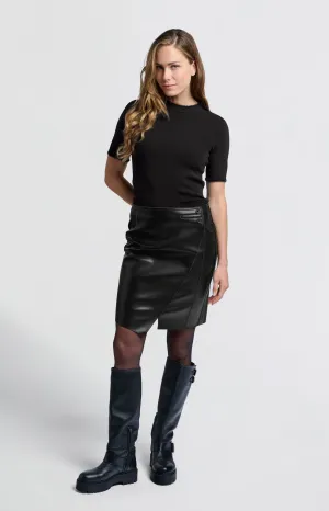 Black faux leather skirt with asymmetrical wrap