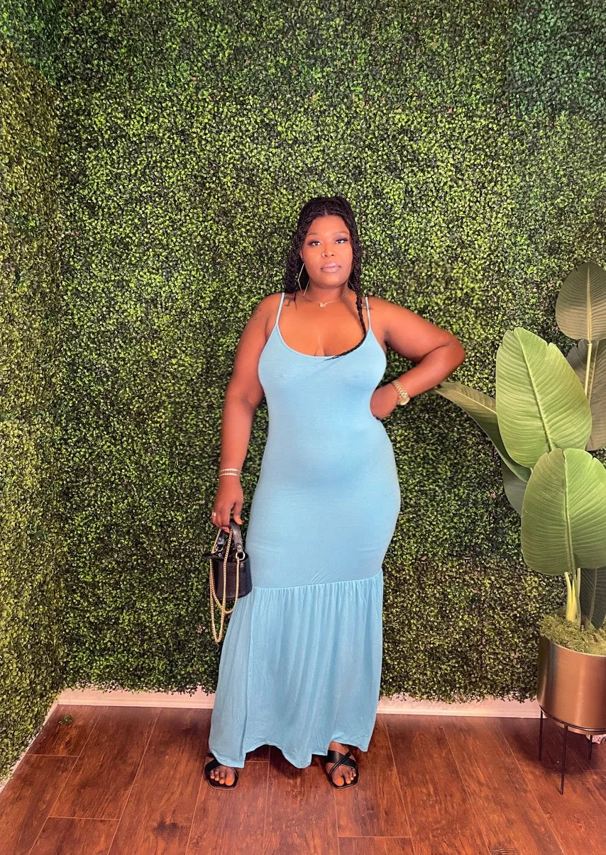 Cami Open Slit Solid Maxi Dress (Pastel Teal)
