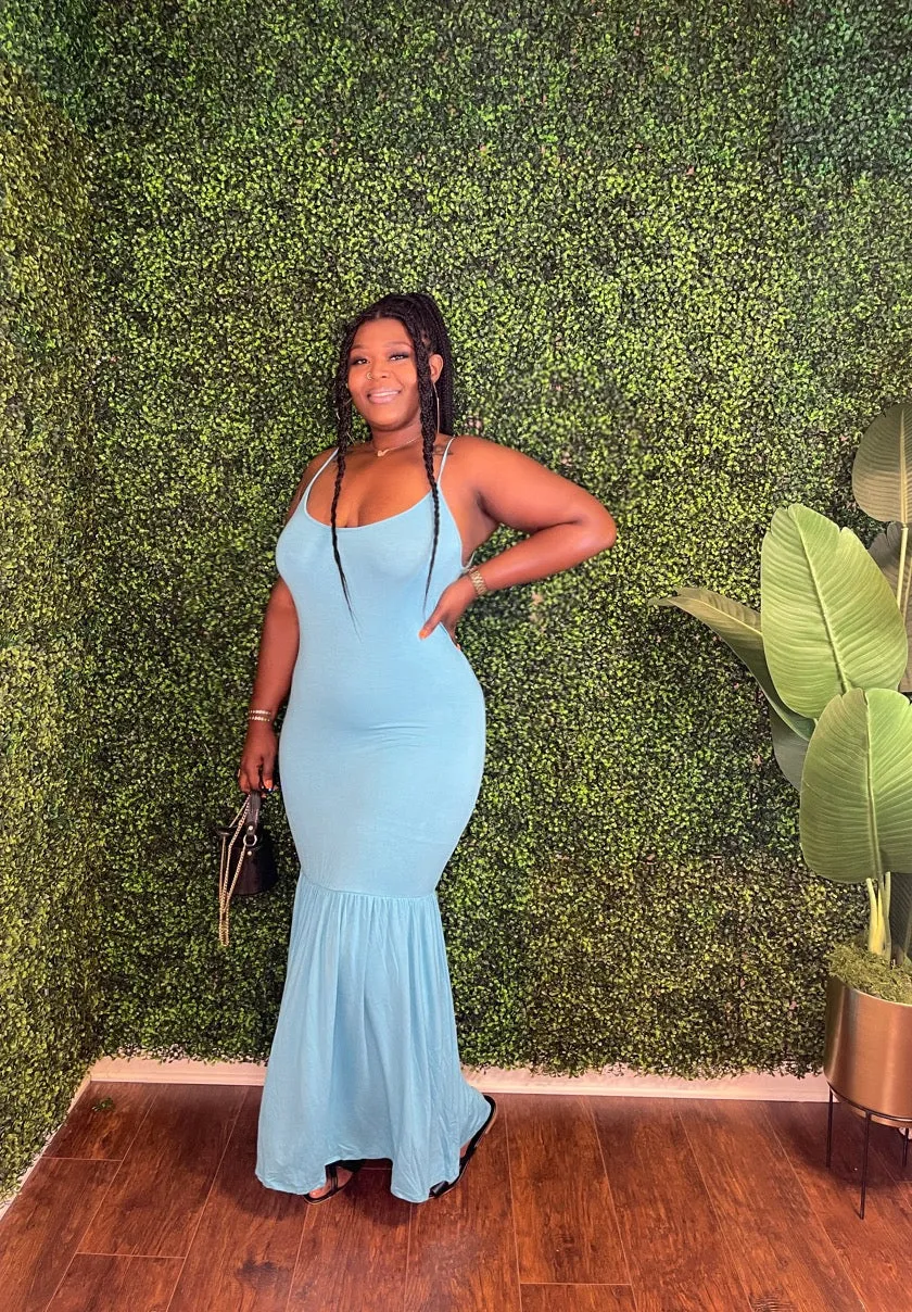 Cami Open Slit Solid Maxi Dress (Pastel Teal)