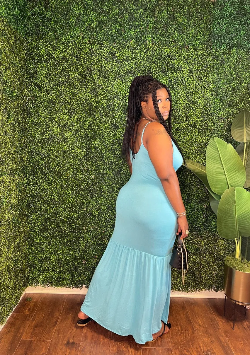 Cami Open Slit Solid Maxi Dress (Pastel Teal)