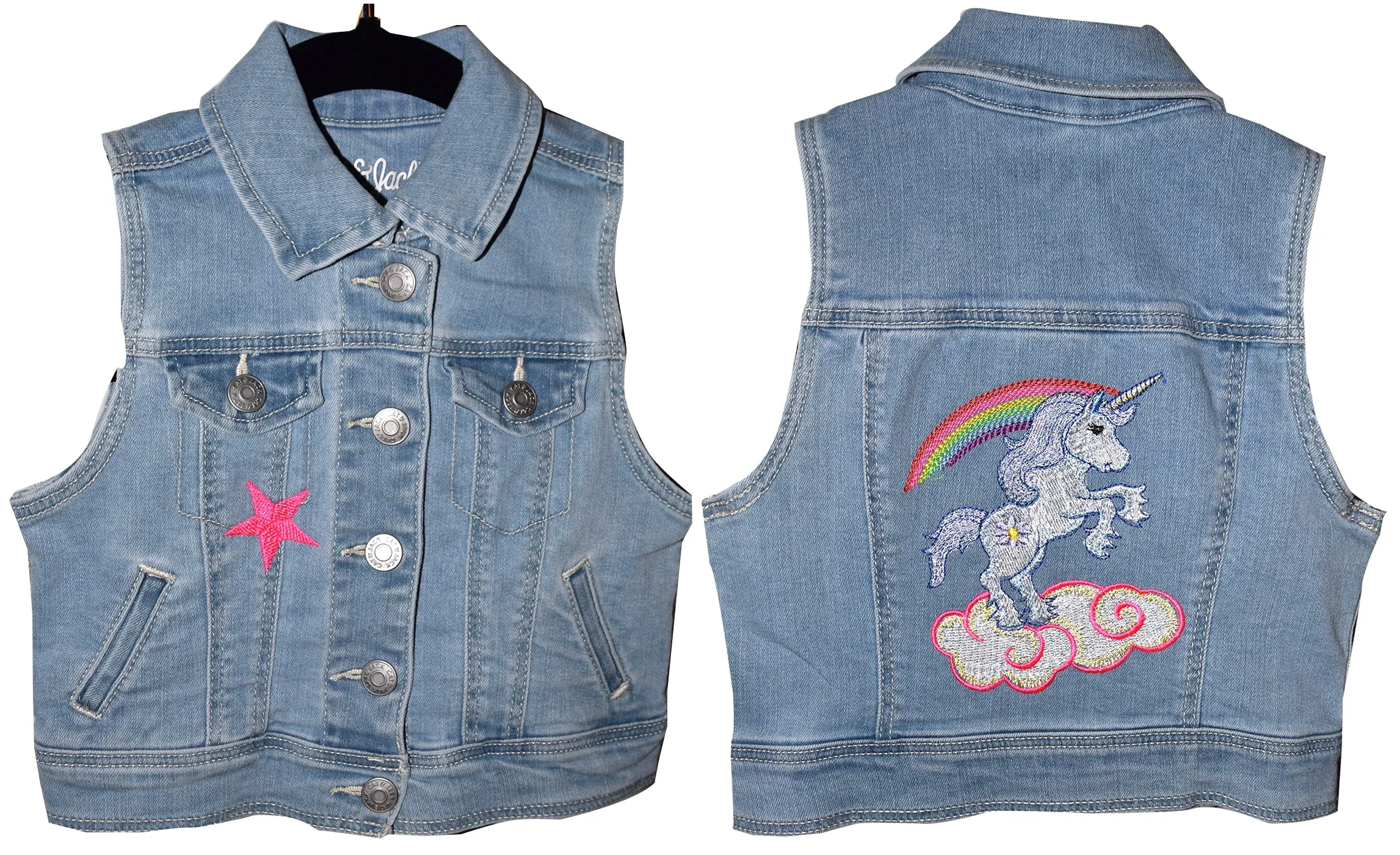 Child’s Embroidered Unicorn Blue Denim Jeans Vest XS 4/5