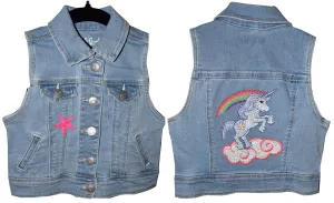 Child’s Embroidered Unicorn Blue Denim Jeans Vest XS 4/5