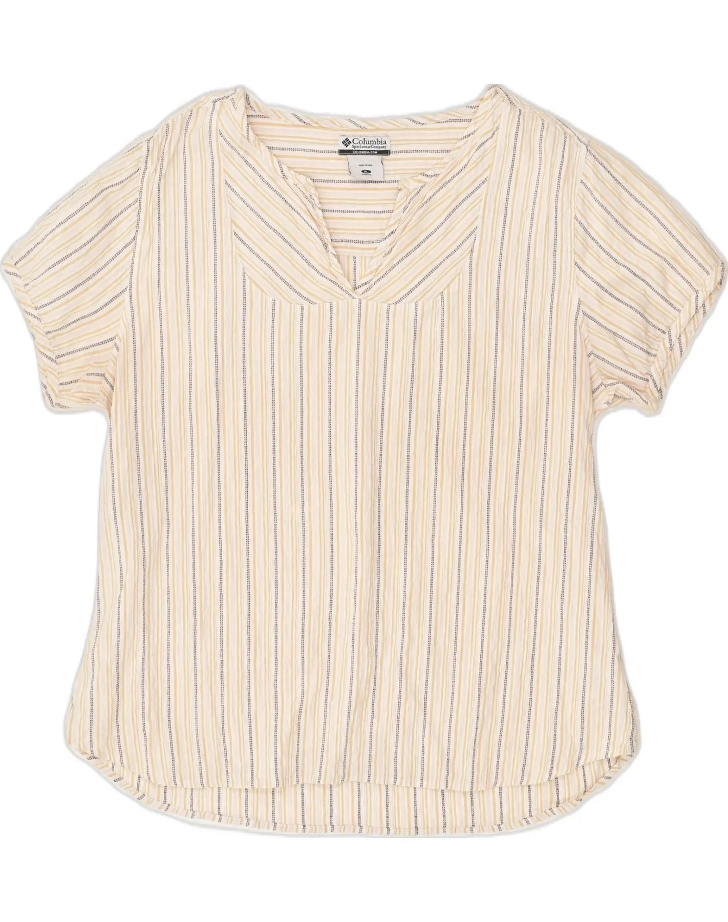 COLUMBIA Womens Loose Fit Blouse Top UK 18 XL Beige Striped Cotton