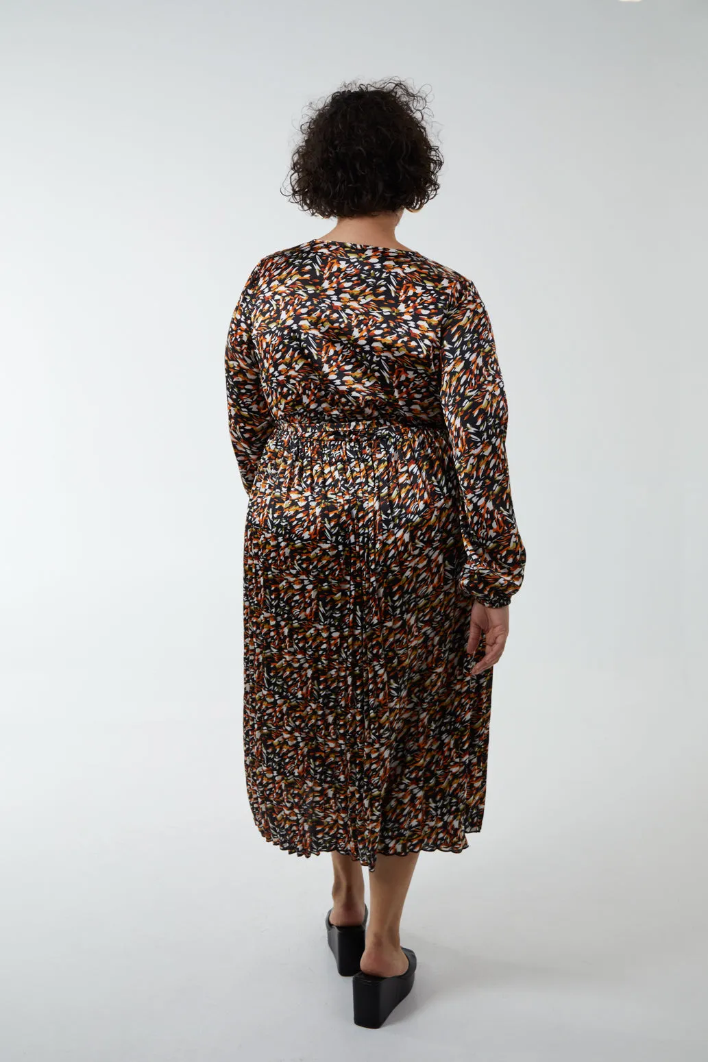 Curve Wrap Front Belted Pleated Midi Dress