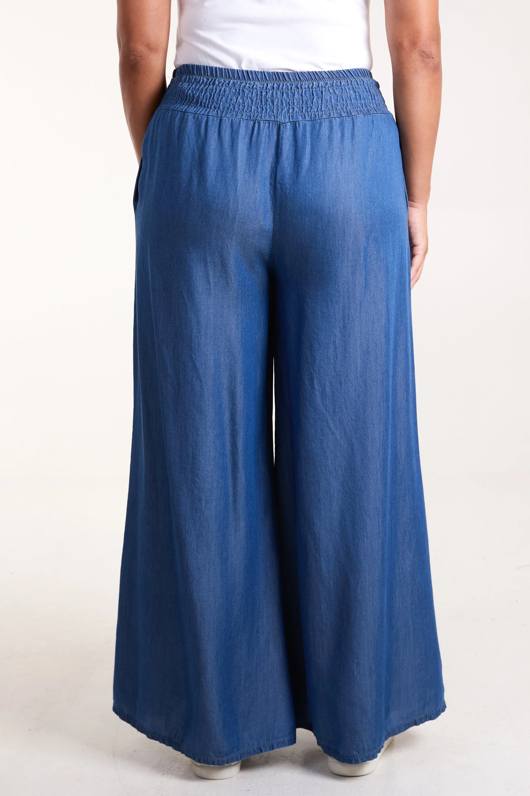 Denim Look Elasticated Wide Leg Trouser