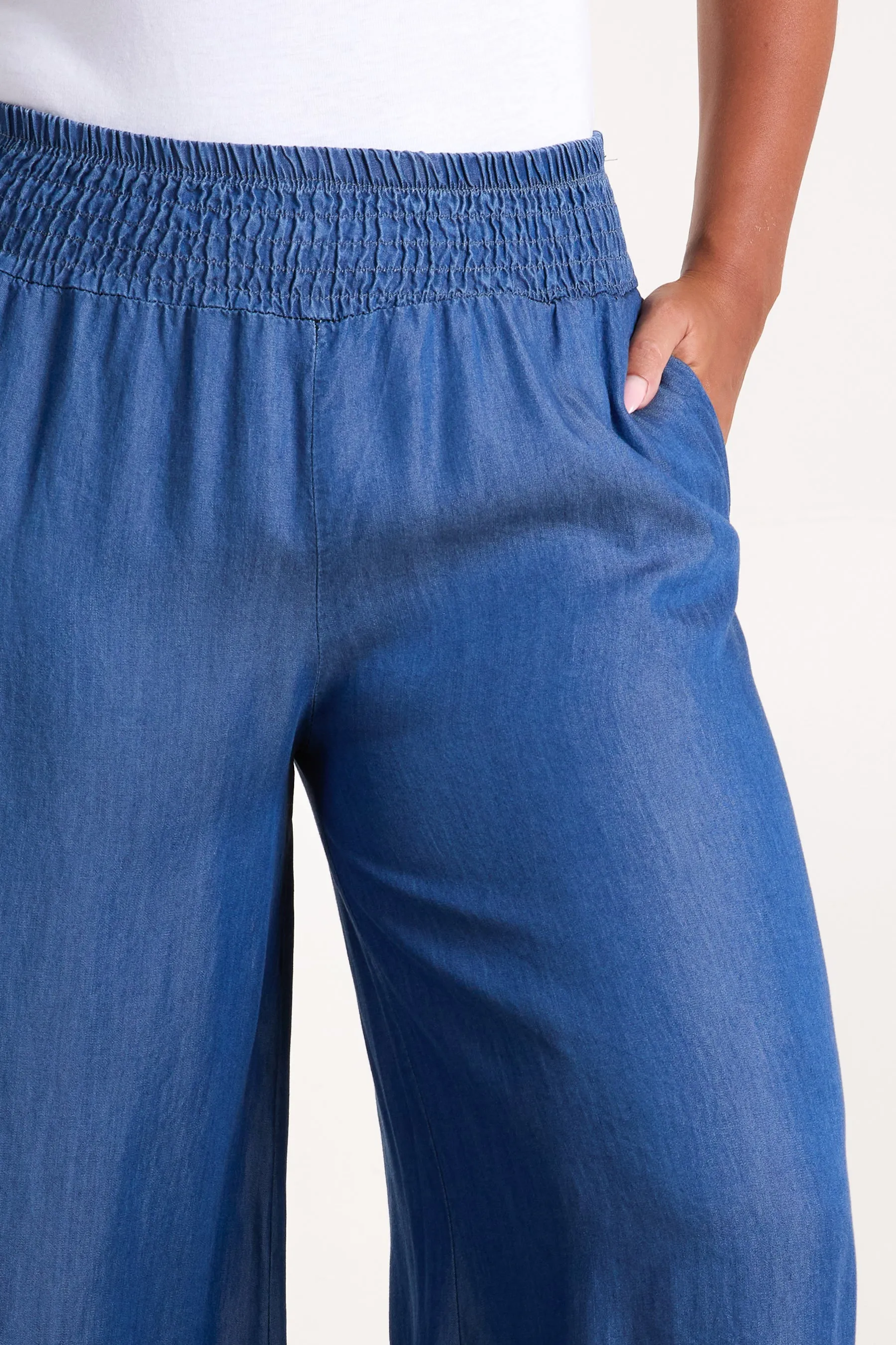 Denim Look Elasticated Wide Leg Trouser