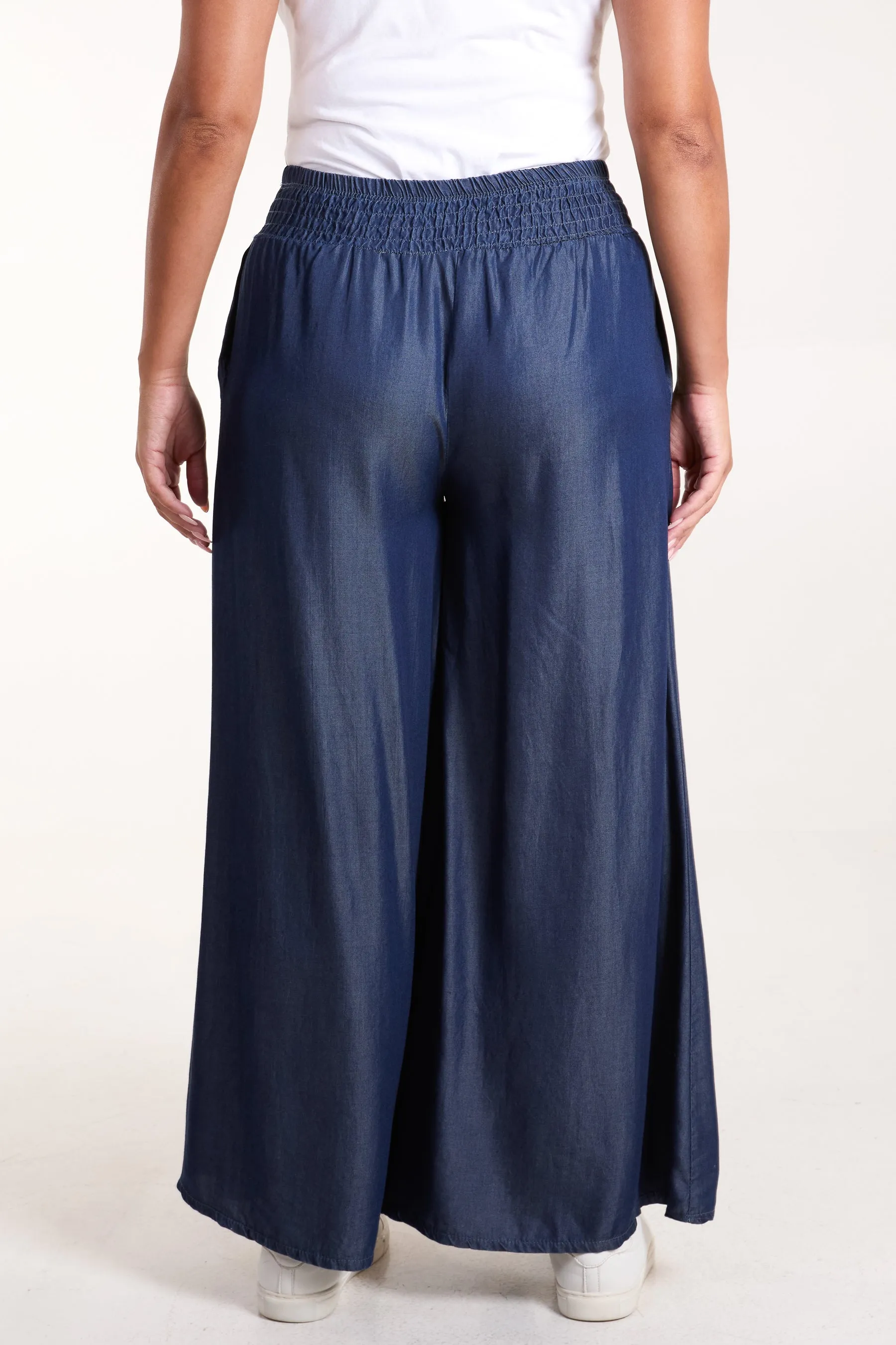 Denim Look Elasticated Wide Leg Trouser
