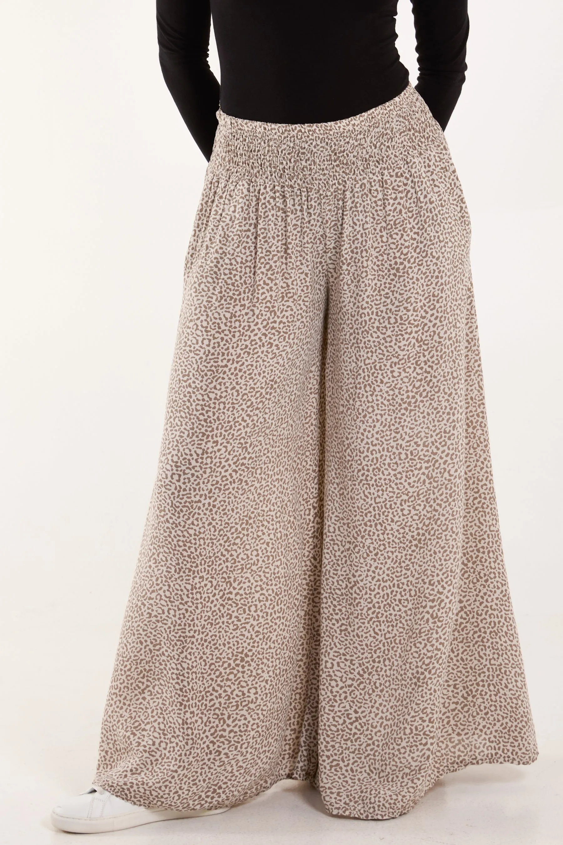 Elasticated Waist Leopard Wide Leg Trouser