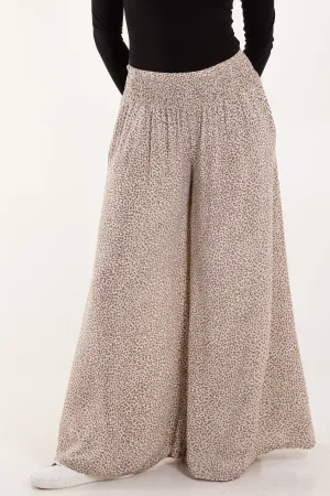 Elasticated Waist Leopard Wide Leg Trouser