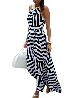 Elegant Stripe Long Classy Maxi Dress