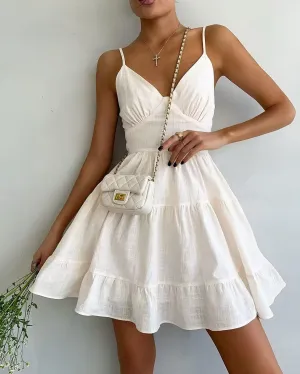 elveswallet Beige Linen Cami Mini Dress
