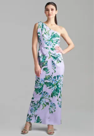 Flora Silk Dress in Lavender Mock Coffee