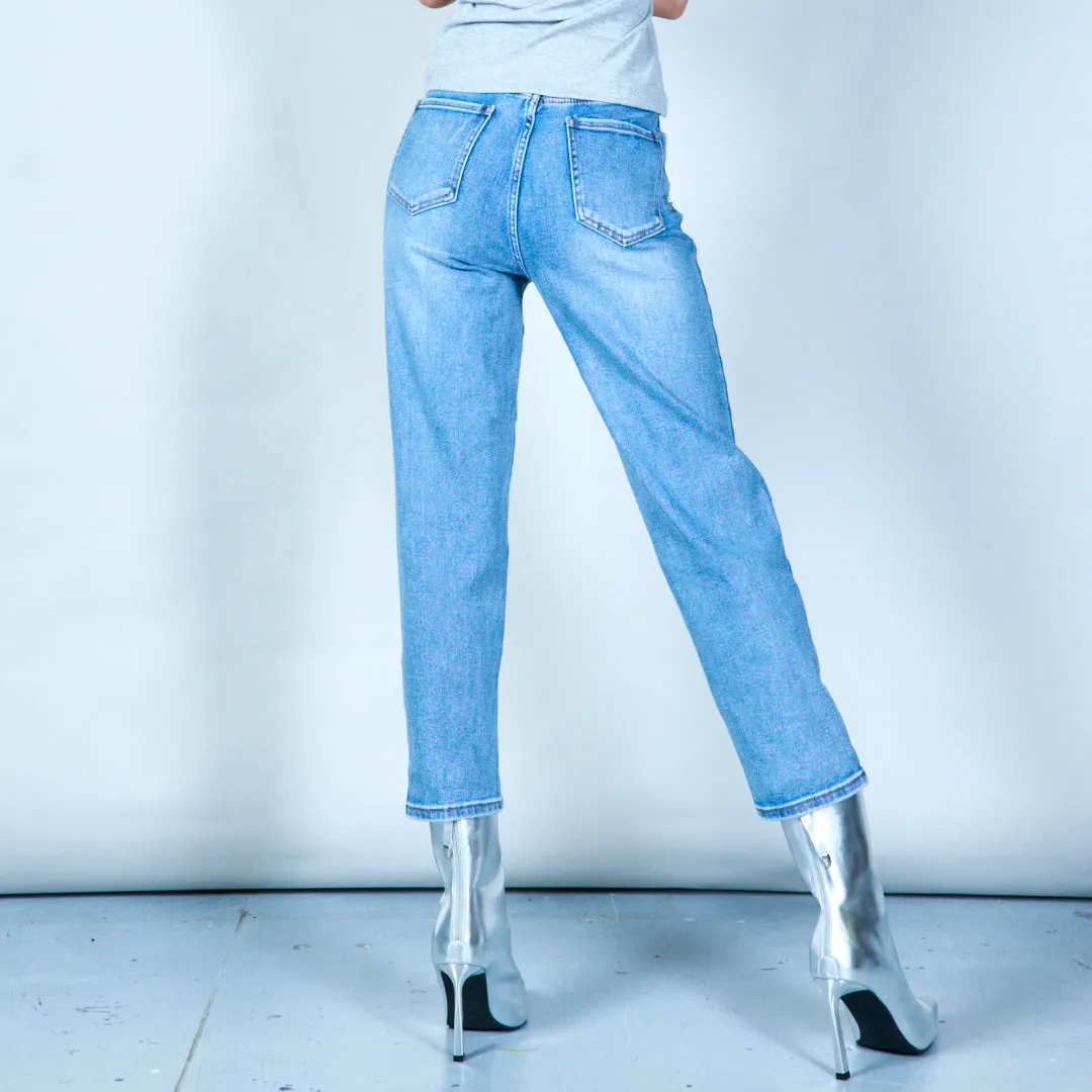 Floral pearl-embellished denim jeans wholesale