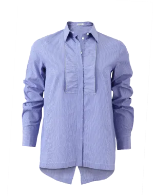 Front Ruffle Striped Tux Blouse