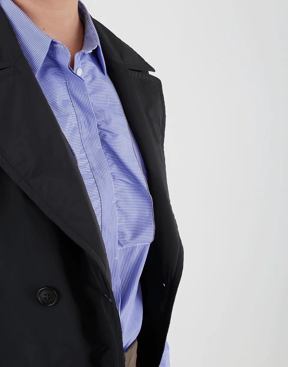 Front Ruffle Striped Tux Blouse