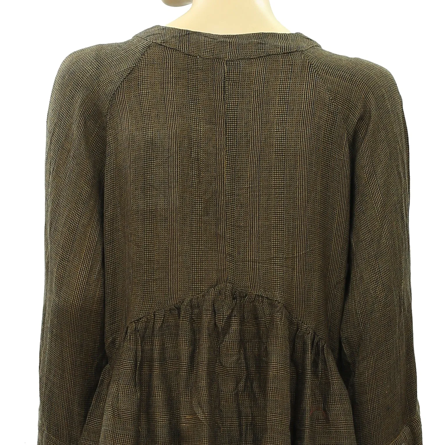 IRO Plaid Peplum-Hem Solid Babydoll Blouse Top
