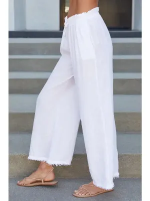 Italian Cotton Linen Fringe Hem Pant White