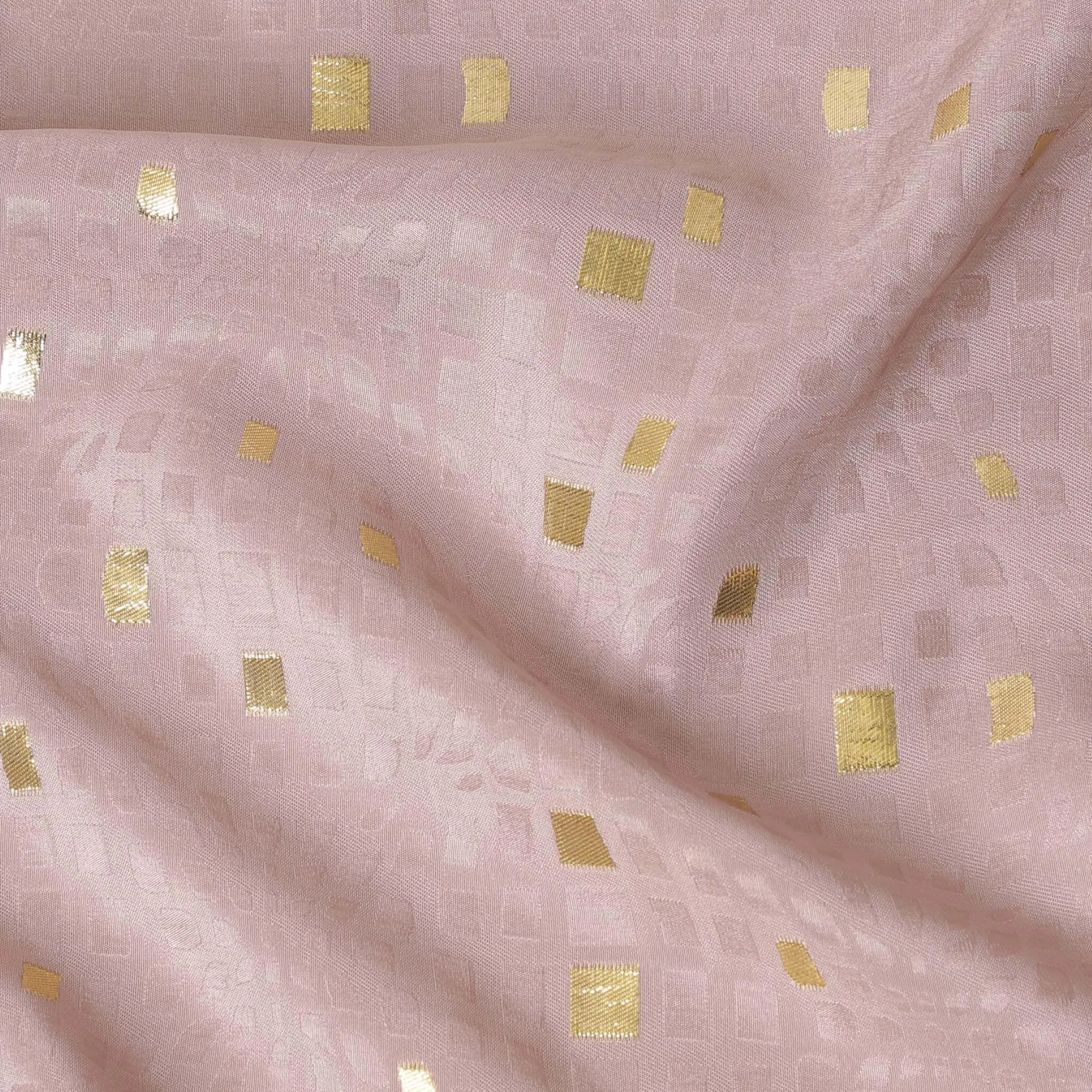 Latte brown crepe silk fabric with gold and similar color jacquard in abstract design-D15760