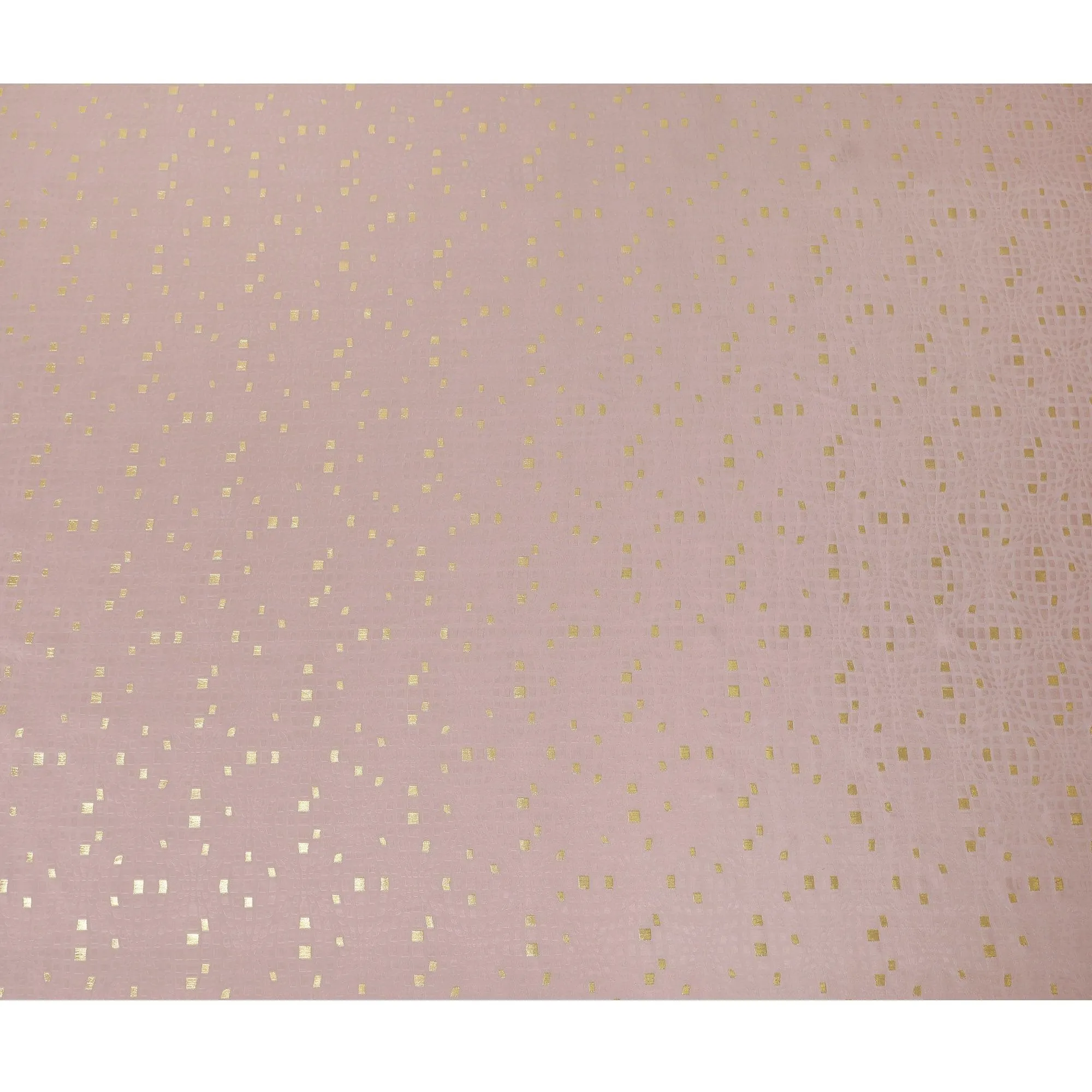 Latte brown crepe silk fabric with gold and similar color jacquard in abstract design-D15760