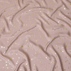 Latte brown crepe silk fabric with gold and similar color jacquard in abstract design-D15760