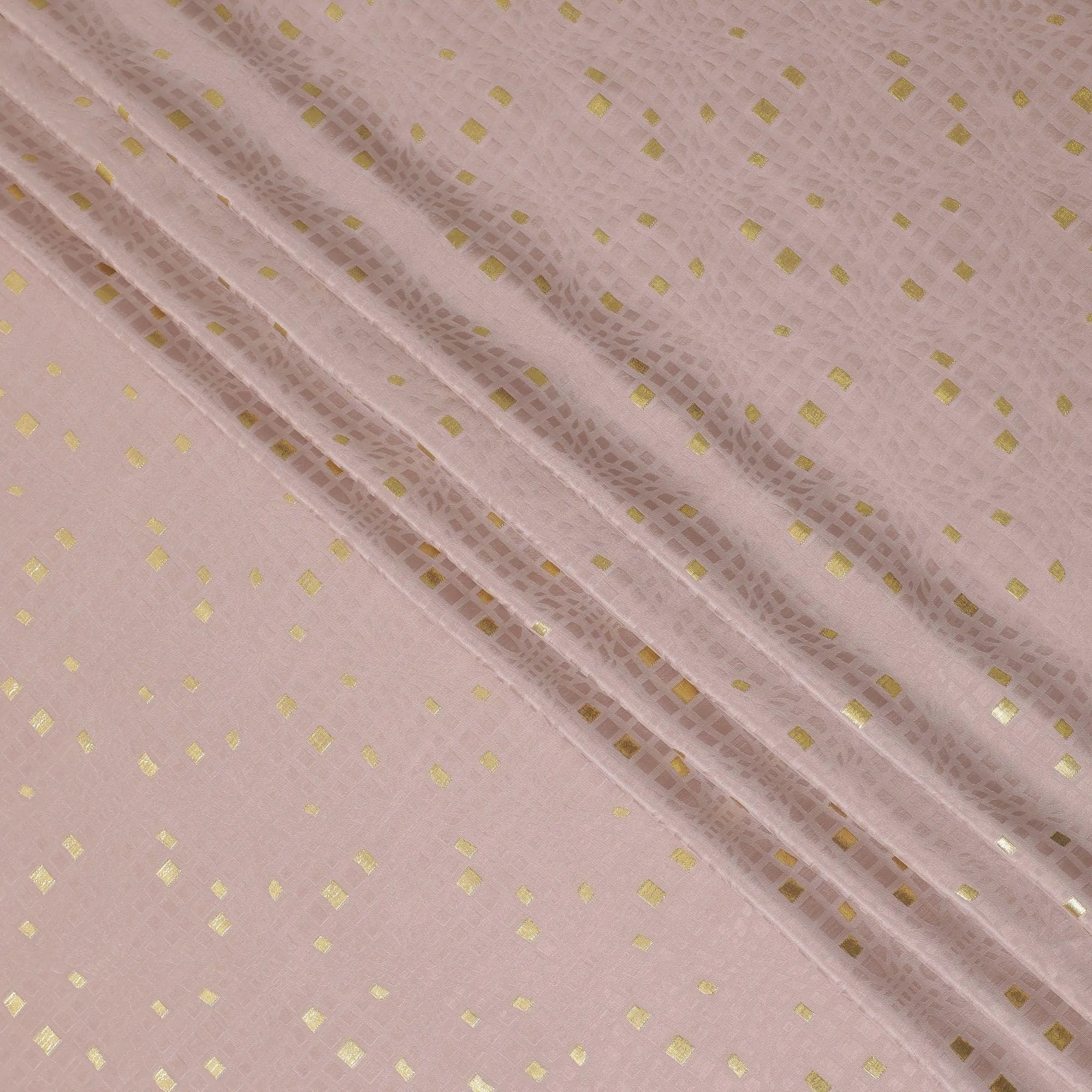 Latte brown crepe silk fabric with gold and similar color jacquard in abstract design-D15760