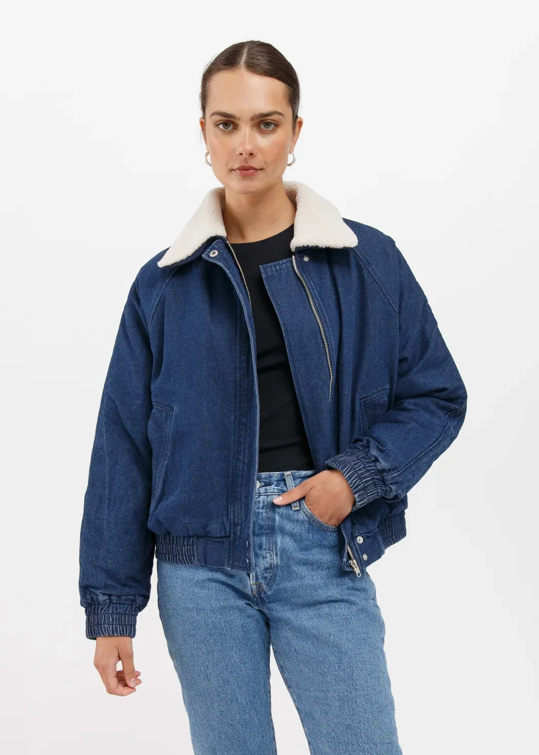 Mackenzie Denim Bomber with Removable Collar