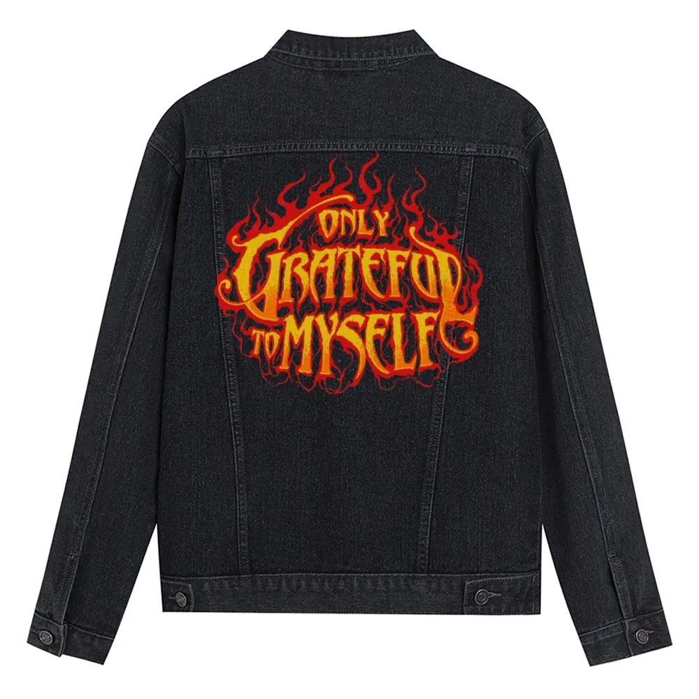 Mens Flame Graphic Button Up Denim Jacket