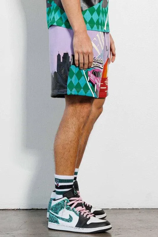 Mens Mandatory Lavender Vacation Graphic Shorts