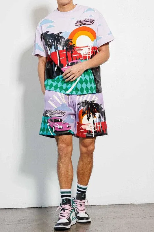 Mens Mandatory Lavender Vacation Graphic Shorts