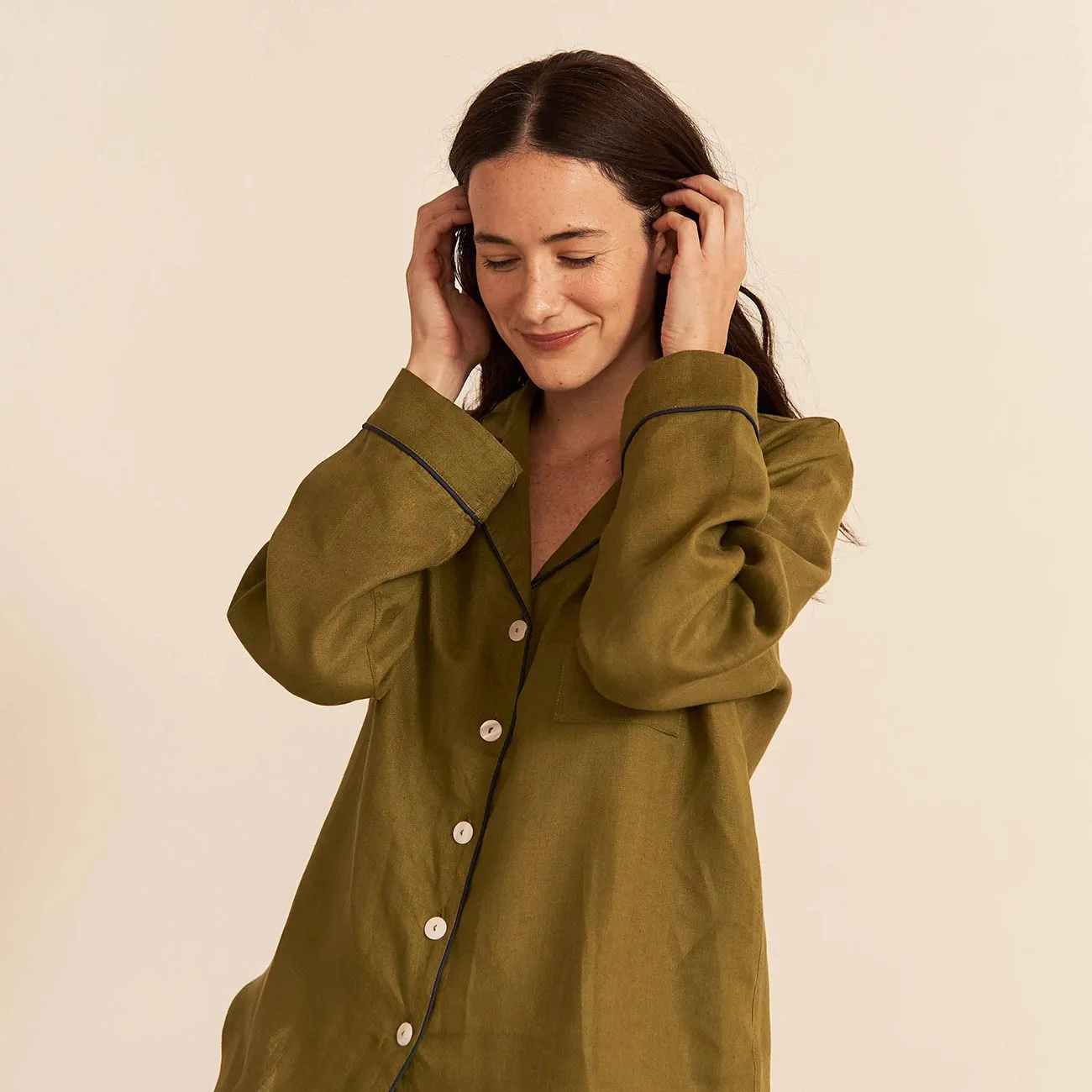 Moss Linen Pajama Shirt