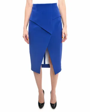 Nicholas Cobalt Blue Asymmetrical Fold Front Pencil Skirt - 8