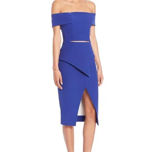 Nicholas Cobalt Blue Asymmetrical Fold Front Pencil Skirt - 8