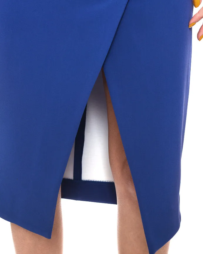 Nicholas Cobalt Blue Asymmetrical Fold Front Pencil Skirt - 8