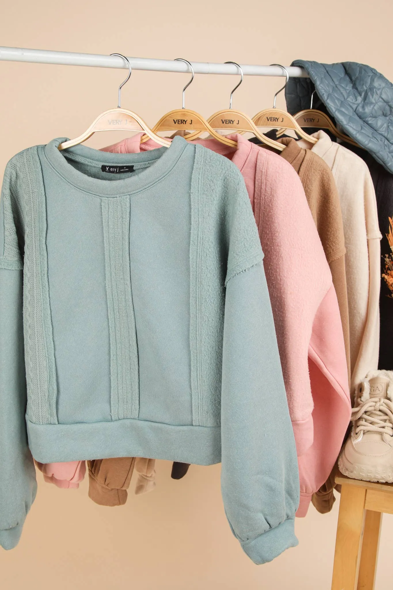 Sage Cozy Cable Contrast Sweatshirt