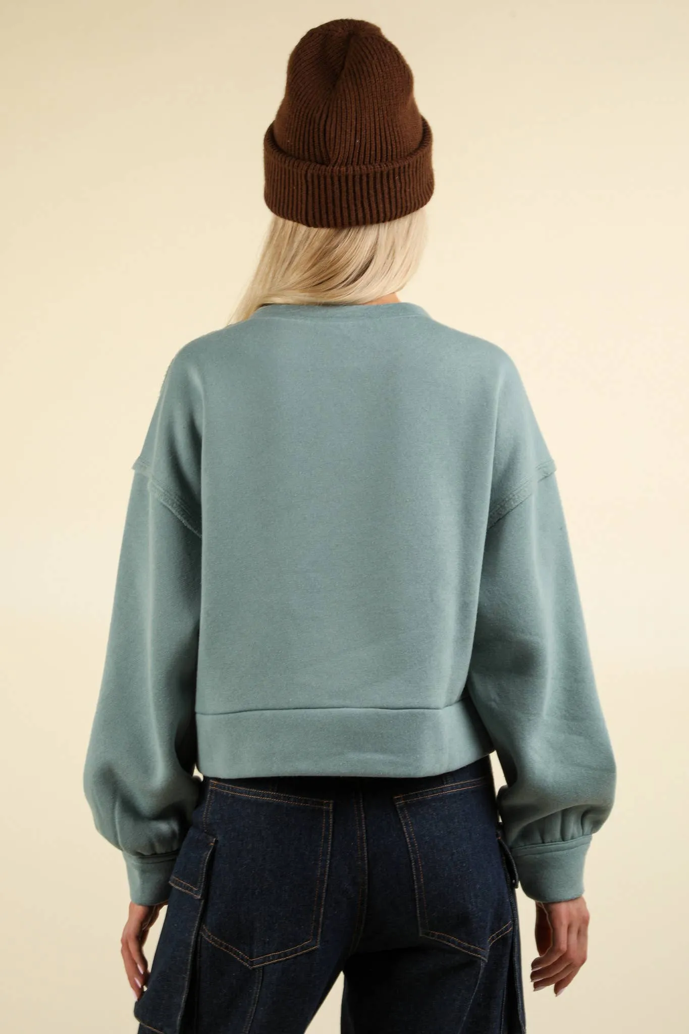 Sage Cozy Cable Contrast Sweatshirt