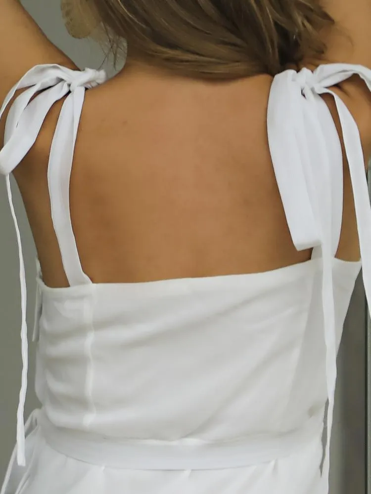 Shoulder -Tie White Ruffles Short A-Line Sundress