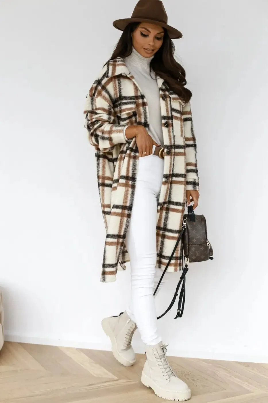 STEPH | Long Plaid Fleece Overcoat
