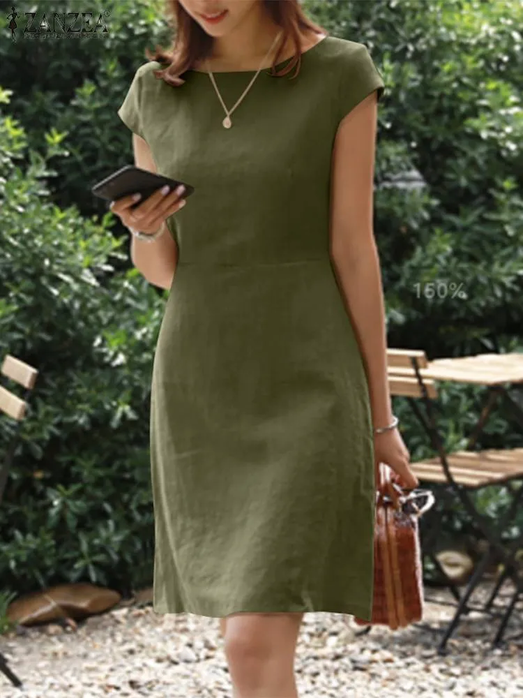 Summer O-Neck Zipper, Short Sleeve Sundress